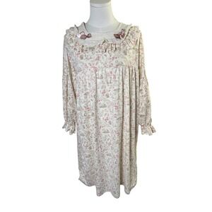 Cottagecore‎ Toile Nightgown Lace Ruffle Bow Long Sleeve